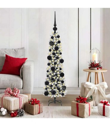 vidaXL Artificial Christmas Tree with 150 LEDs with Stand White 120 cm — Model: with LEDs &black balls