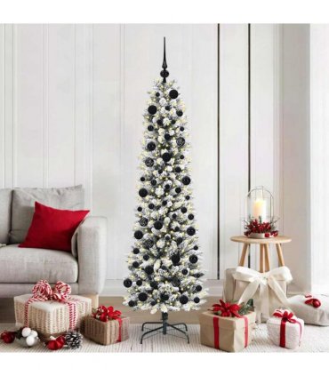 vidaXL Artificial Christmas Tree with 300 LEDs with Stand White 180 cm — Model: with LEDs &black balls