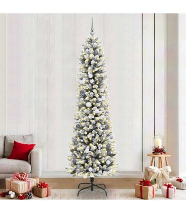 vidaXL Artificial Christmas Tree with 300 LEDs with Stand White 240 cm — Model: with LEDs&white/grey balls