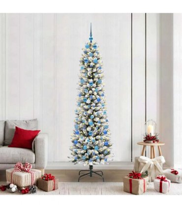 vidaXL Artificial Christmas Tree with 300 LEDs with Stand White 210 cm — Model: with LEDs &blue balls