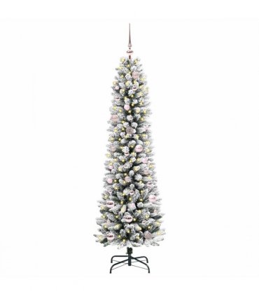 vidaXL Artificial Christmas Tree with 150 LEDs with Stand White 150 cm — Model: with LEDs &pink balls