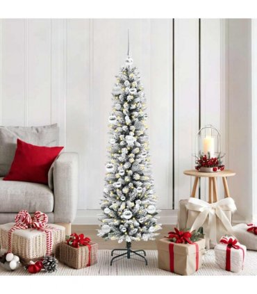 vidaXL Artificial Christmas Tree with 150 LEDs with Stand White 150 cm — Model: with LEDs &silver balls