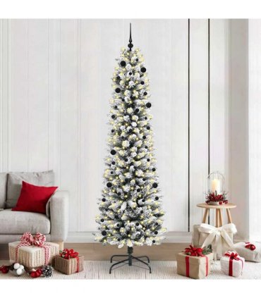 vidaXL Artificial Christmas Tree with 300 LEDs with Stand White 240 cm — Model: with LEDs &black balls