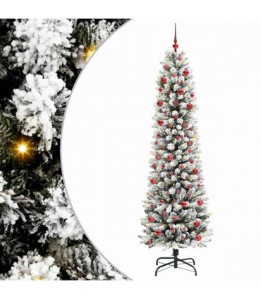 vidaXL Artificial Christmas Tree with 300 LEDs with Stand White 210 cm — Model: with LEDs &red balls