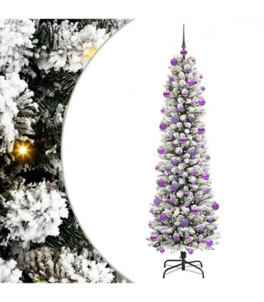 vidaXL Artificial Christmas Tree with 300 LEDs with Stand White 210 cm — Model: with LEDs &lilac balls