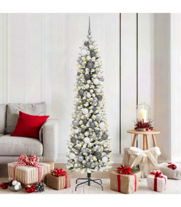 vidaXL Artificial Christmas Tree with 300 LEDs with Stand White 180 cm — Model: with LEDs&white/grey balls