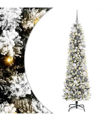 vidaXL Artificial Christmas Tree with 300 LEDs with Stand White 180 cm — Model: with LEDs&white/grey balls