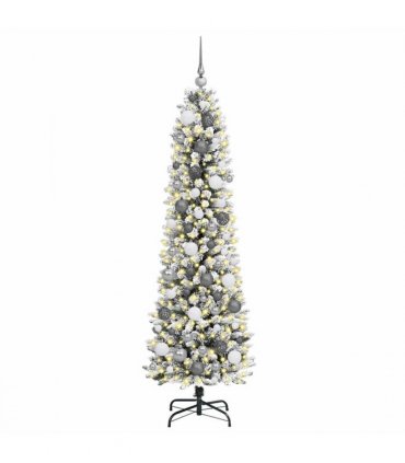 vidaXL Artificial Christmas Tree with 300 LEDs with Stand White 180 cm — Model: with LEDs&white/grey balls