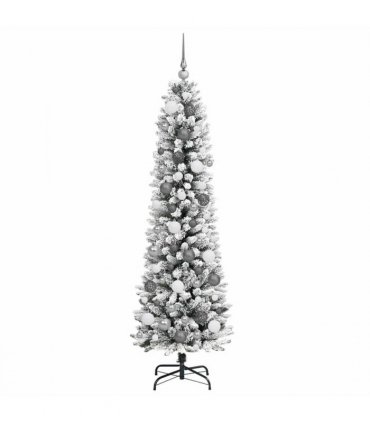 vidaXL Artificial Christmas Tree with 300 LEDs with Stand White 180 cm — Model: with LEDs&white/grey balls