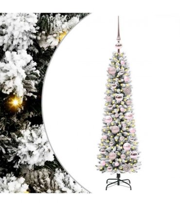 vidaXL Artificial Christmas Tree with 150 LEDs with Stand White 120 cm — Model: with LEDs &pink balls