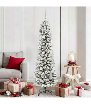 vidaXL Artificial Christmas Tree with 300 LEDs with Stand White 180 cm — Model: with LEDs &silver balls