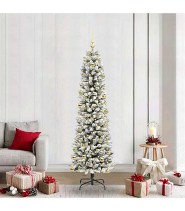 vidaXL Artificial Christmas Tree with 300 LEDs with Stand White 210 cm — Model: with LEDs &gold balls