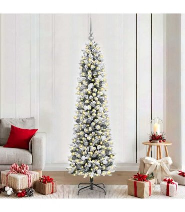 vidaXL Artificial Christmas Tree with 300 LEDs with Stand White 210 cm — Model: with LEDs&white/grey balls