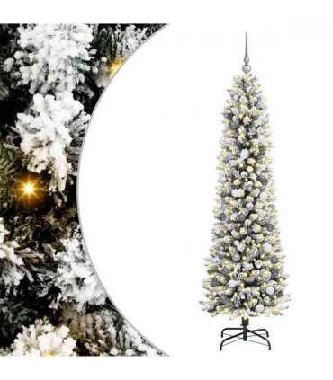 vidaXL Artificial Christmas Tree with 300 LEDs with Stand White 210 cm — Model: with LEDs&white/grey balls