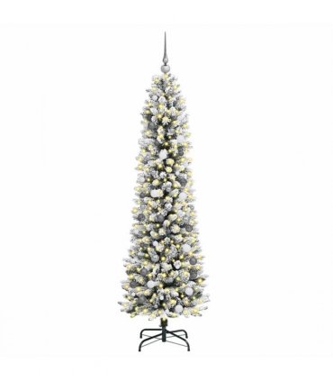 vidaXL Artificial Christmas Tree with 300 LEDs with Stand White 210 cm — Model: with LEDs&white/grey balls