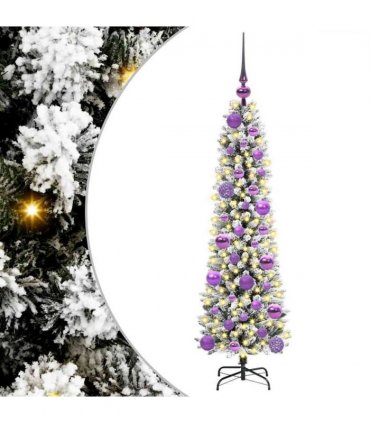 vidaXL Artificial Christmas Tree with 150 LEDs with Stand White 120 cm — Model: with LEDs &lilac balls