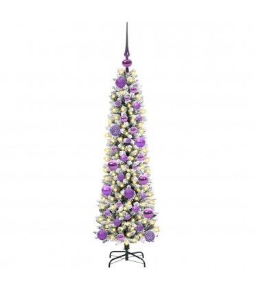 vidaXL Artificial Christmas Tree with 150 LEDs with Stand White 120 cm — Model: with LEDs &lilac balls