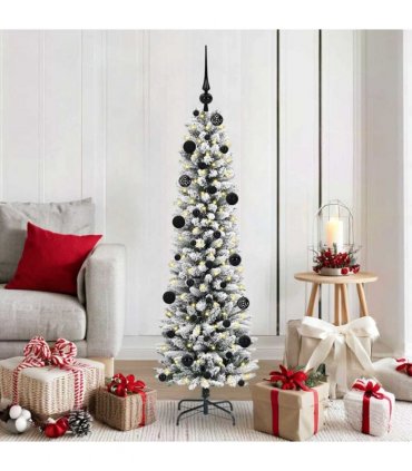 vidaXL Artificial Christmas Tree with 150 LEDs with Stand White 150 cm — Model: with LEDs &black balls