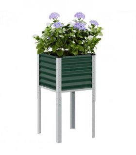 vidaXL Garden Planter Green 45x45x88 cm Steel — Colour: steel/green, Size: 45 x 45 x 88 cm
