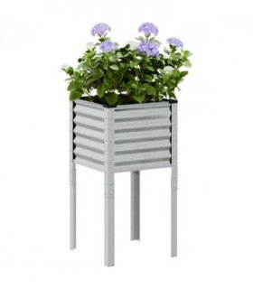 vidaXL Garden Planter 45x45x88 cm Galvanised Steel — Colour: galvanized steel/grey, Size: 45 x 45 x 88 cm