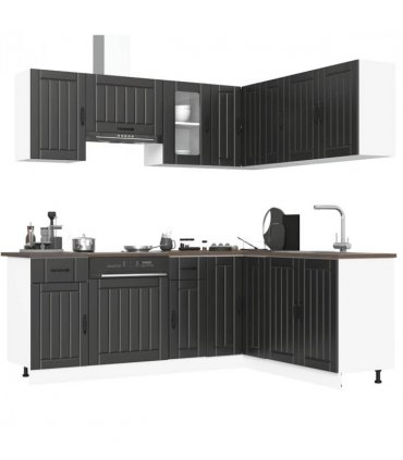 vidaXL 11 Piece Kitchen Cabinet Set Kalmar Black Engineered Wood — V0671991692