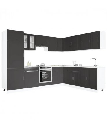 vidaXL 14 Piece Kitchen Cabinet Set Porto Black Engineered Wood