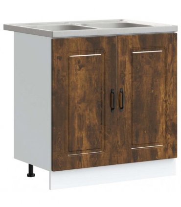 vidaXL Kitchen Cabinet with Door Kalmar 2 pcs Brown 80 x 46 x 81.5 cm — Colour: Smoked oak