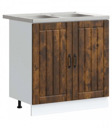 vidaXL Sink Base Cabinet Lucca 2 pcs Smoked Oak Engineered Wood