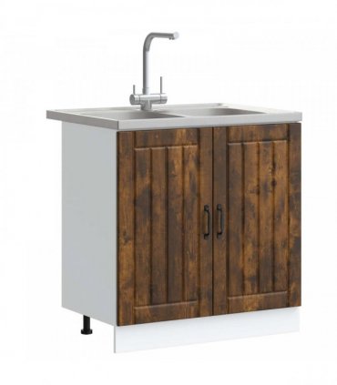 vidaXL Sink Base Cabinet Lucca 2 pcs Smoked Oak Engineered Wood