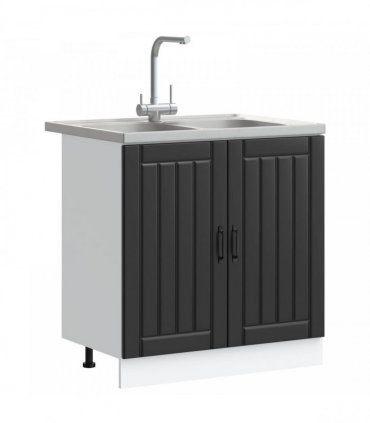 vidaXL Sink Base Cabinet with Door Lucca 2 pcs Black Engineered Wood