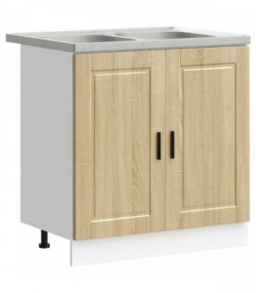 vidaXL Sink Base Cabinet with Door Porto 2 pcs Brown Engineered wood — Colour: Sonoma oak