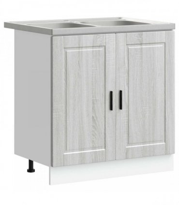 vidaXL Sink Base Cabinet with Storage Porto 2 pcs Grey Engineered wood — Colour: Grey sonoma