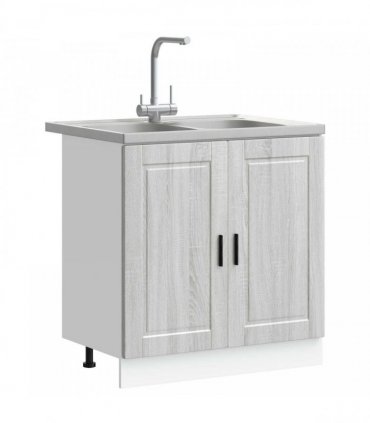 vidaXL Sink Base Cabinet with Storage Porto 2 pcs Grey Engineered wood — Colour: Grey sonoma