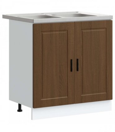 vidaXL Sink Base Cabinet with Door Porto 2 pcs Brown Engineered wood — Colour: Brown oak