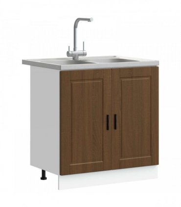 vidaXL Sink Base Cabinet with Door Porto 2 pcs Brown Engineered wood — Colour: Brown oak