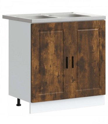 vidaXL Sink Base Cabinet with Door Porto 2 pcs Brown Engineered wood — Colour: Smoked oak