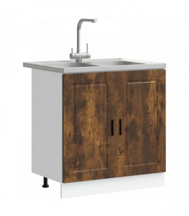 vidaXL Sink Base Cabinet with Door Porto 2 pcs Brown Engineered wood — Colour: Smoked oak