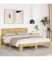 vidaXL Bed Frame with Headboard without Mattress 135x190 cm Solid Wood Oak — Size: 135 x 190 cm
