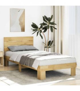 vidaXL Bed Frame with Headboard without Mattress 75x190 cm Solid Wood Oak — Size: 75 x 190 cm