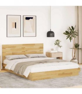 vidaXL Bed Frame with Headboard without Mattress 150x200 cm King Size Solid Wood Oak — Size: 150 x 200 cm