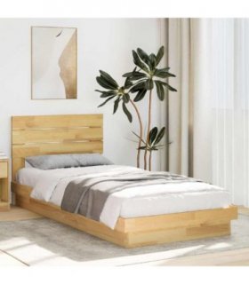 vidaXL Bed Frame with Headboard without Mattress 75x190 cm Small Single Solid Wood Oak — Size: 75 x 190 cm