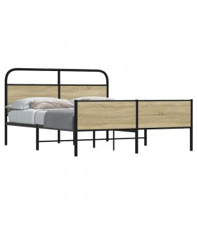 vidaXL Metal Bed Frame without Mattress Sonoma Oak 16 — Size: 160 x 200 cm, Model: with headboard & high footboard — V0671991790