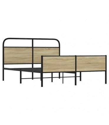 vidaXL Metal Bed Frame without Mattress Sonoma Oak 16 — Size: 160 x 200 cm, Model: with headboard & high footboard — V0671991790