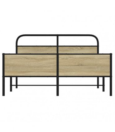 vidaXL Metal Bed Frame without Mattress Sonoma Oak 16 — Size: 160 x 200 cm, Model: with headboard & high footboard — V0671991790