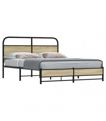 vidaXL Metal Bed Frame without Mattress Sonoma Oa — Size: 160 x 200 cm, Model: with headboard & dual low footboard — V0671991795