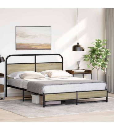 vidaXL Metal Bed Frame without Mattress Sonoma Oa — Size: 160 x 200 cm, Model: with headboard & dual low footboard — V0671991795