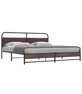 vidaXL Metal Bed Frame without Mattress Brown Oak 180x200 cm — Size: 180 x 200 cm, Model: with headboard & dual low footboard
