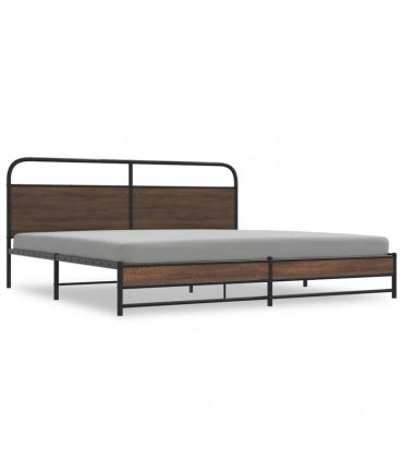 vidaXL Metal Bed Frame without Mattress Brown Oak 180x200 cm — Size: 180 x 200 cm, Model: with headboard & dual low footboard