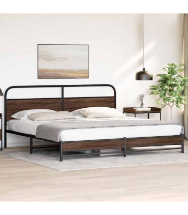 vidaXL Metal Bed Frame without Mattress Brown Oak 180x200 cm — Size: 180 x 200 cm, Model: with headboard & dual low footboard