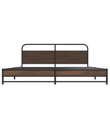 vidaXL Metal Bed Frame without Mattress Brown Oak 180x200 cm — Size: 180 x 200 cm, Model: with headboard & dual low footboard